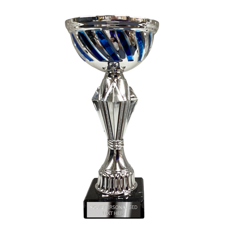 Silver Cup with Blue Elements on Black Marble Base (BS8A/B/C)