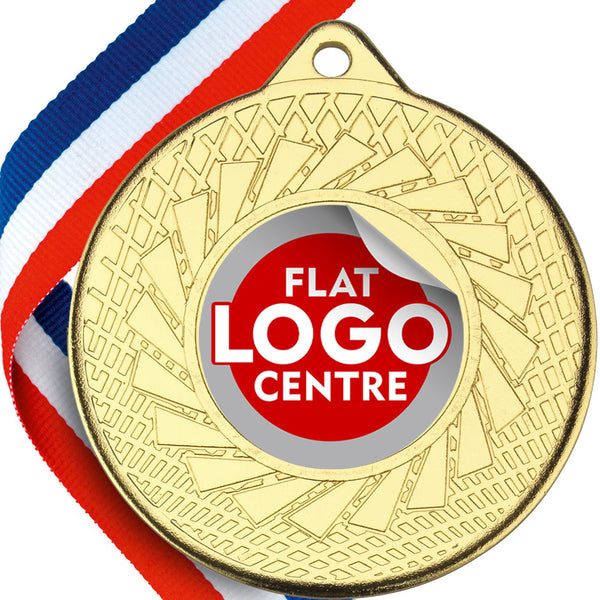 Blade Design Medal with flat centre on a ribbon