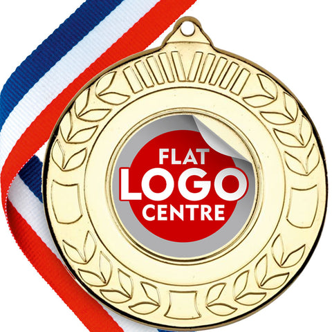 Embossed Laurel  Design Medal with Flat Logo Centre