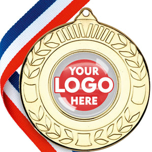 Glossy Gel Embossed Laurel Design Medals on Ribbons