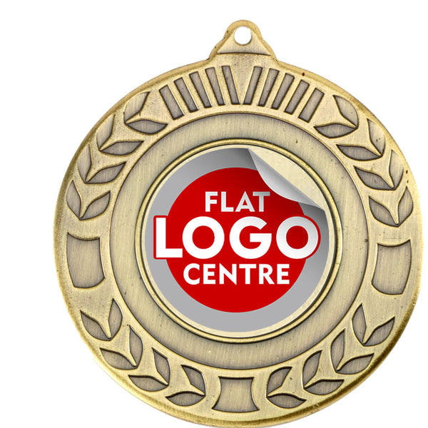 The  Embossed Laurel medal with custom flat logo