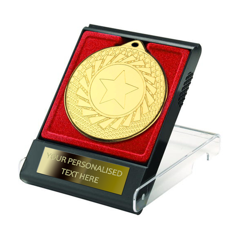 Multi-choice Medal in Red Flipover Box with Engraved Metal Plate