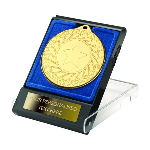 Multi-choice Medal in Blue Flipover Box with Engraved Metal Plate