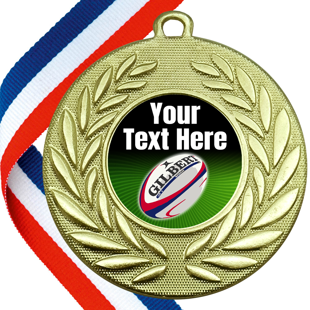 Set of Personalised Rugby Wreath Medals On Ribbons