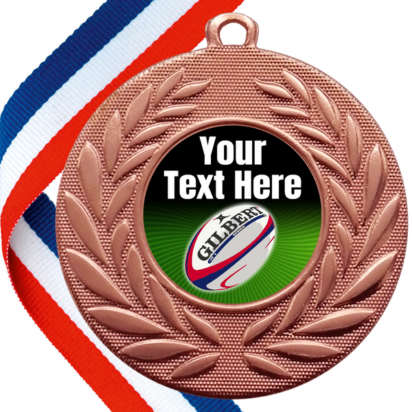 Set of Personalised Rugby Wreath Medals On Ribbons