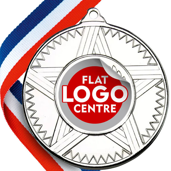 Striped Star Design Medal with Flat Logo centre