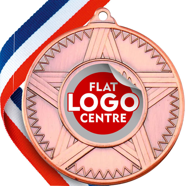 Striped Star Design Medal with Flat Logo centre