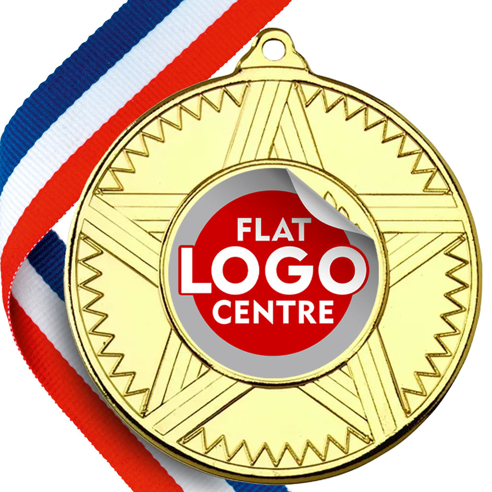 Striped Star Design Medal with Flat Logo centre