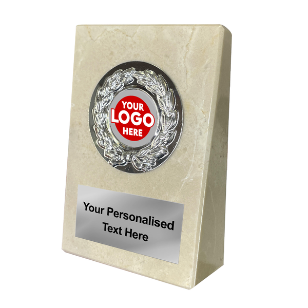 Marble Wedge Gift/Award with Silver Printed Sticker Plate