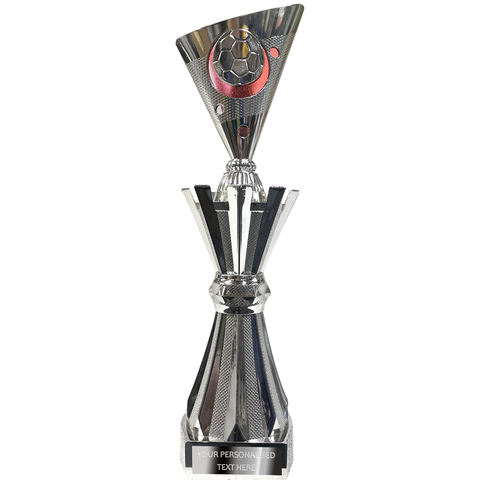 Stunning Football Trophy with Silver & Red Cone on Top (X622 02)